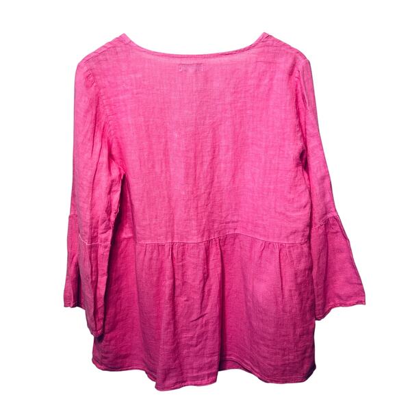 Splendid Iris Tunic Blouse Pink Linen Bell Sleeve Button Beachy Coastal S/M - Picture 4 of 6